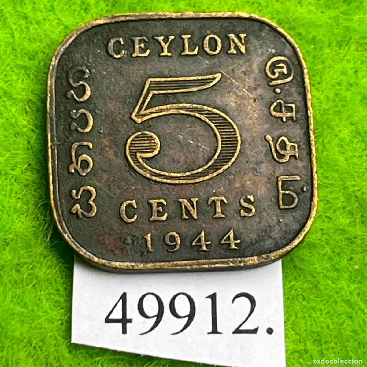 Monedas antiguas de Asia: Ceylan 5 c&eacute;ntimos 1944, hoy Sri Lanka