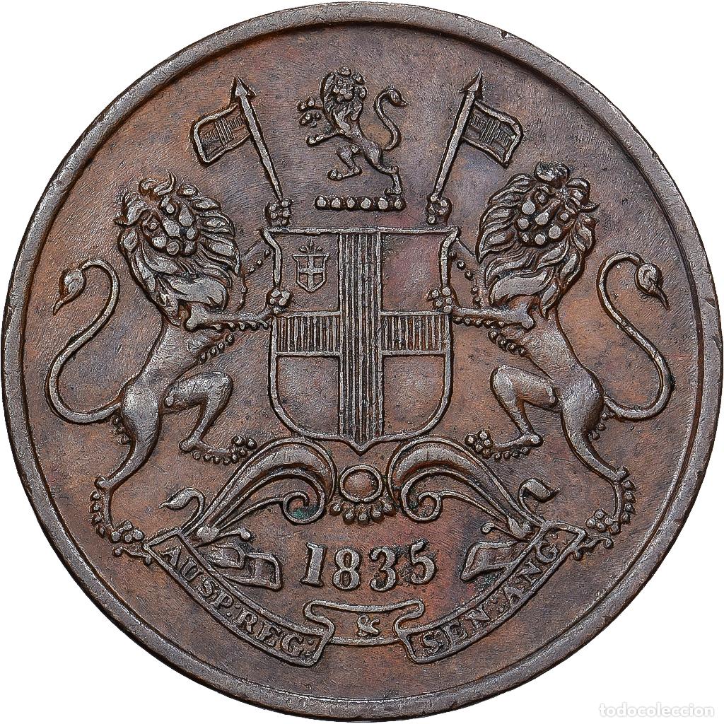 Monedas antiguas de Asia: [#1202644] India, 1/4 Anna, 1835, Calcutta, Bronce, MBC, KM:447.2b