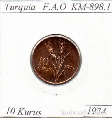 Monedas antiguas de Asia: TURQUIA 1974, 10 KURUS, KM-1242, FAO, SC-UNC; 2,95 &euro; 1