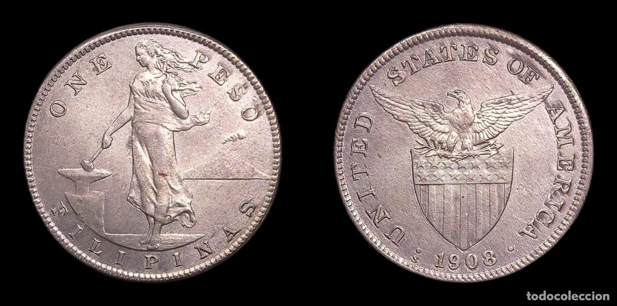 Monedas antiguas de Asia: FILIPINAS PHILIPPINES 1 PESO 1908 MBC+ PLATA