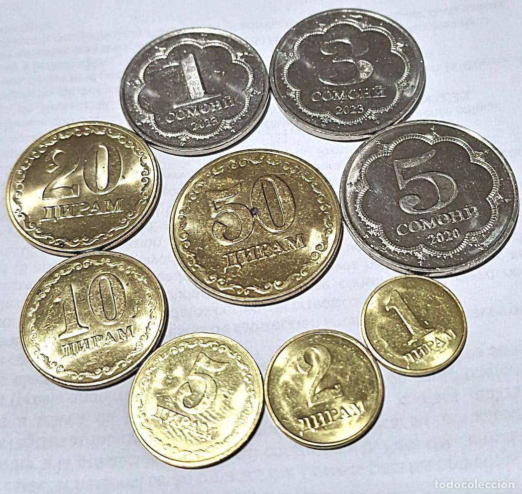 Monedas antiguas de Asia: Tayikist&aacute;n, Set de 9 monedas: 1, 2, 5, 10, 20 y 50 diram + 1, 3 y 5 Somoni./ La de la Foto.