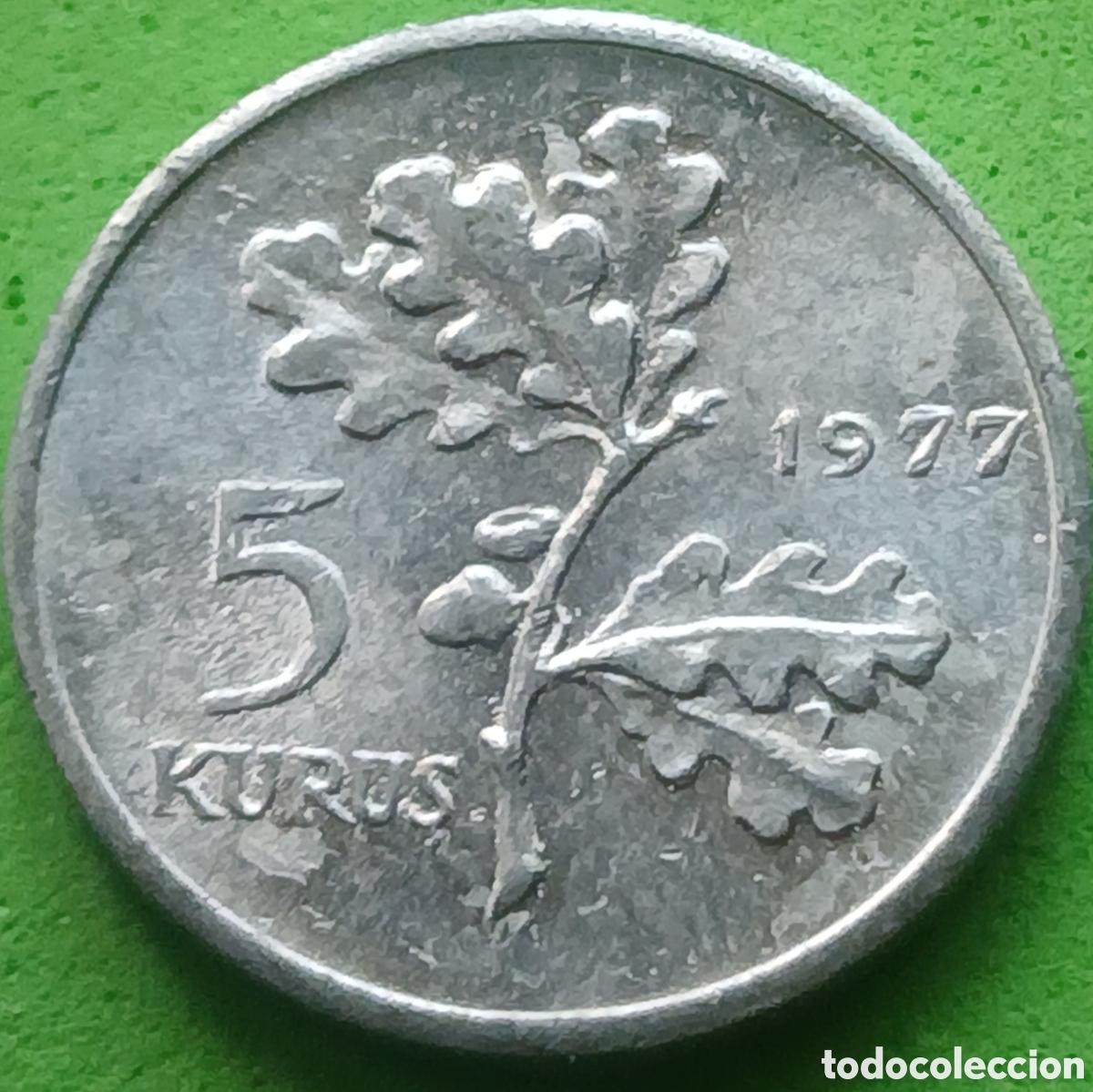 Monedas antiguas de Asia: Turqu&iacute;a 5 kurus 1977 km#890a poco com&uacute;n!!
