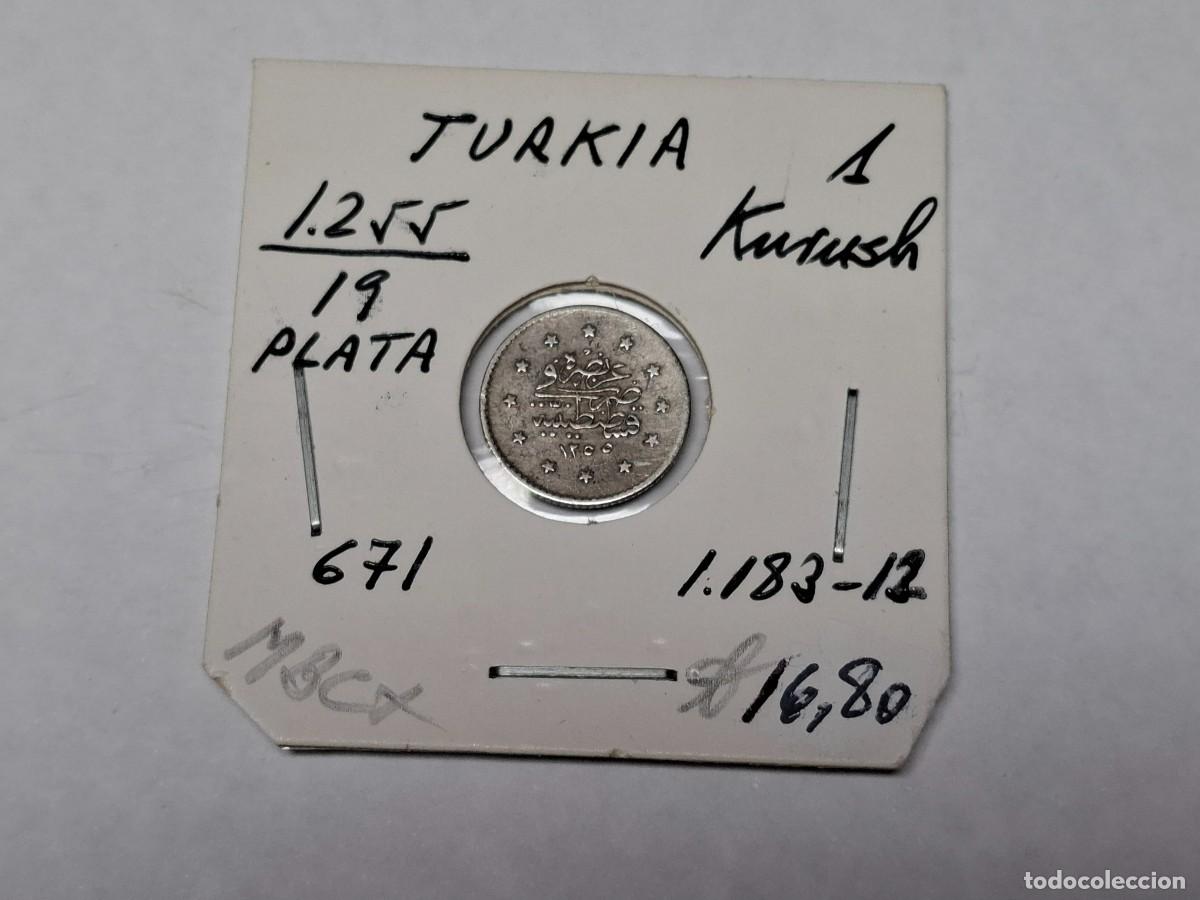 Monedas antiguas de Asia: 1 KURUSH de PLATA de 1255 19 KM 671 TURQUIA en MBC+