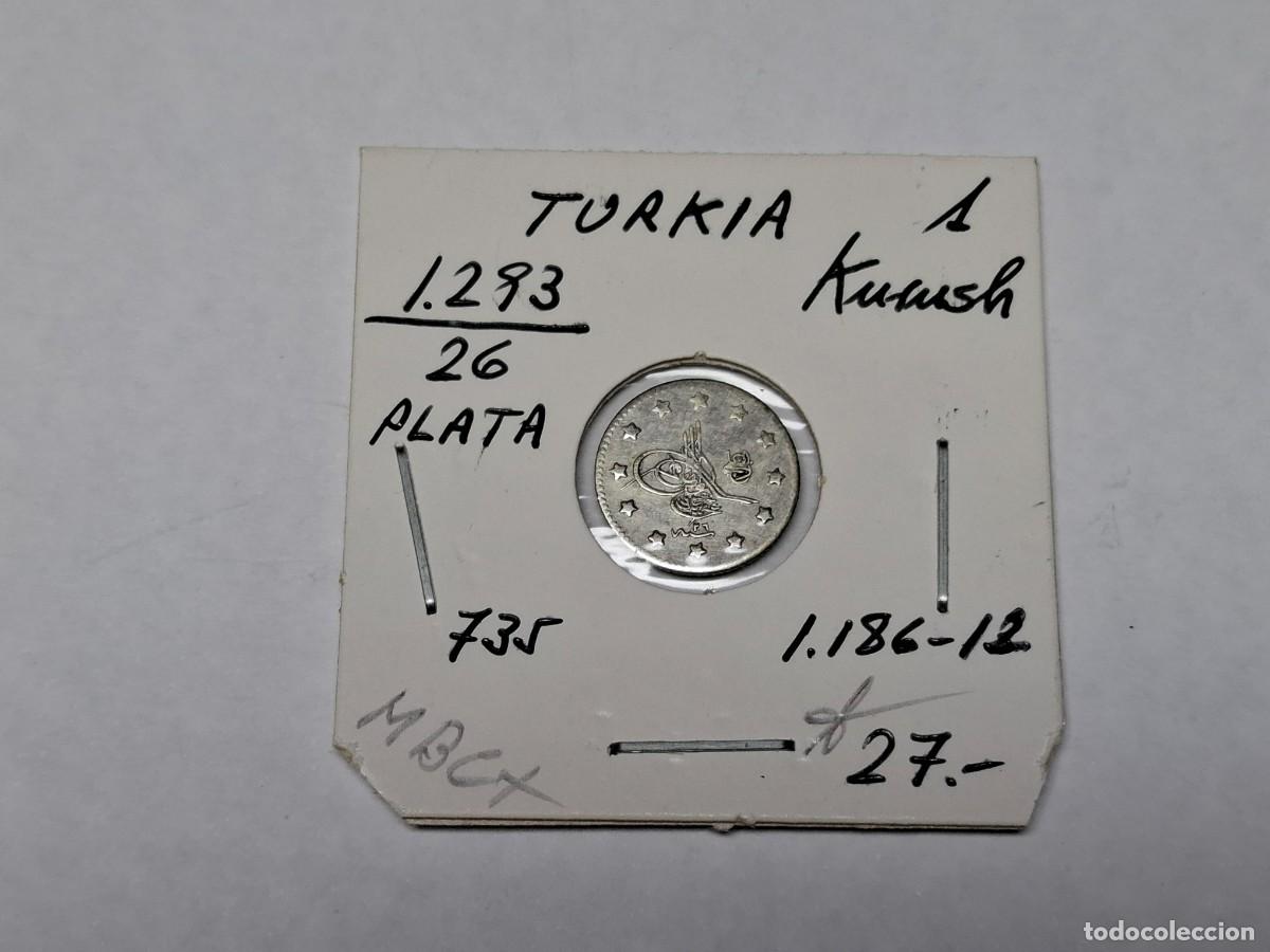 Monedas antiguas de Asia: 1 KURUSH de PLATA de 1293 26 KM 735 TURQUIA en MBC+