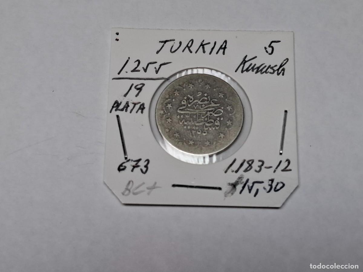 Monedas antiguas de Asia: 5 KURUSH de PLATA de 1255 19 KM 673 TURQUIA en BC+