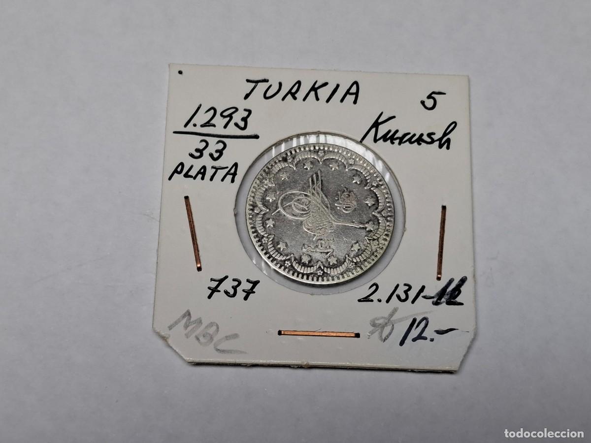 Monedas antiguas de Asia: 5 KURUSH de PLATA de 1293 33 KM 737 TURQUIA en MBC+