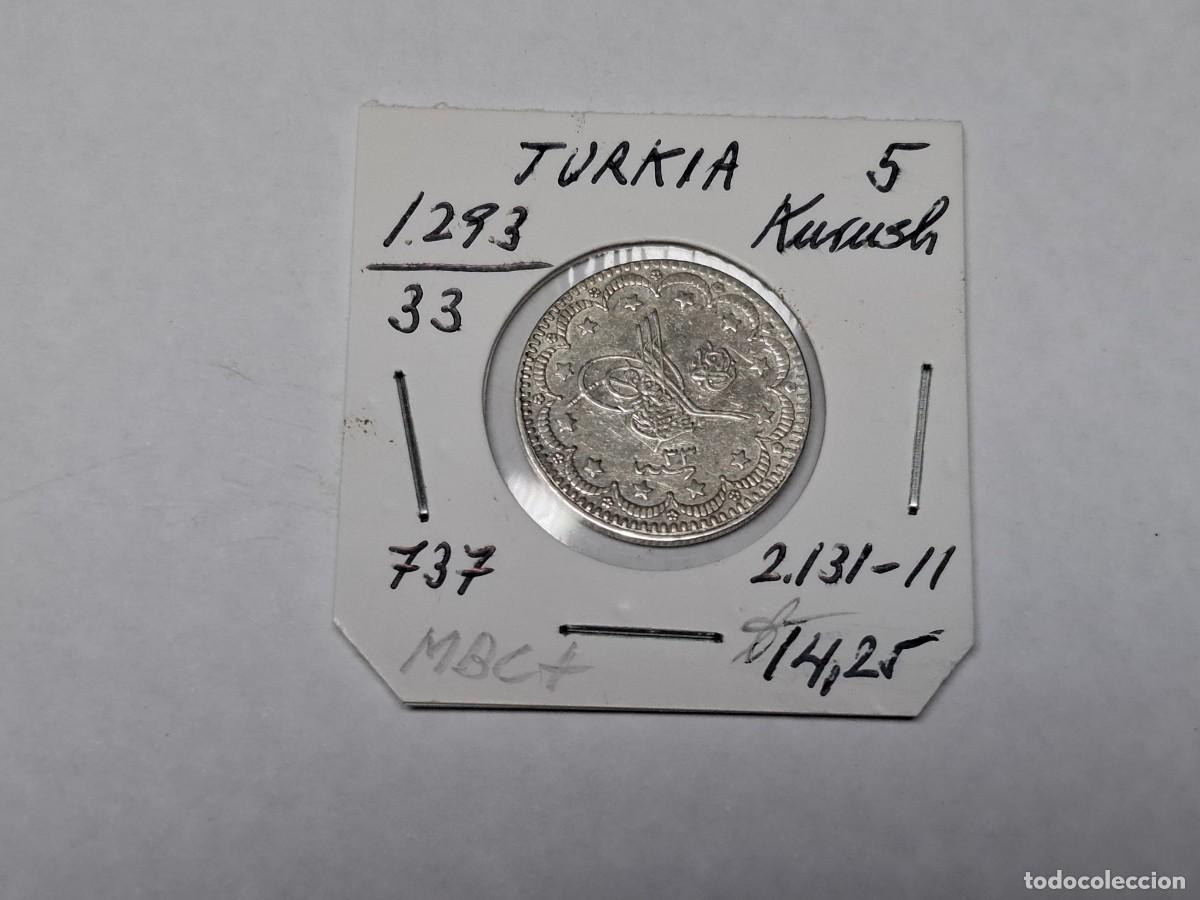 Monedas antiguas de Asia: 5 KURUSH de PLATA de 1293 33 KM 737 TURQUIA en MBC+