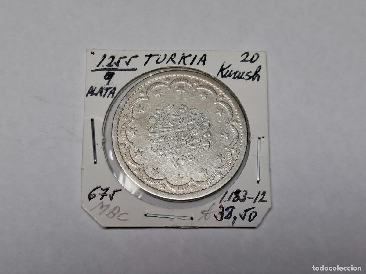 Monedas antiguas de Asia: 20 KURUSH de PLATA de 1255 9 KM 675 TURQUIA en MBC