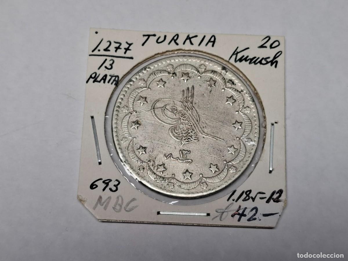 Monedas antiguas de Asia: 20 KURUSH de PLATA de 1277 13 KM 693 TURQUIA en MBC