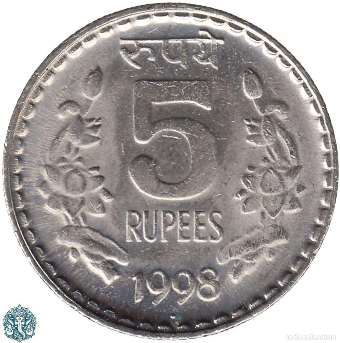 Monedas antiguas de Asia: INDIA 5 Rupias 1998 Ceca ● Noida KM#154.1