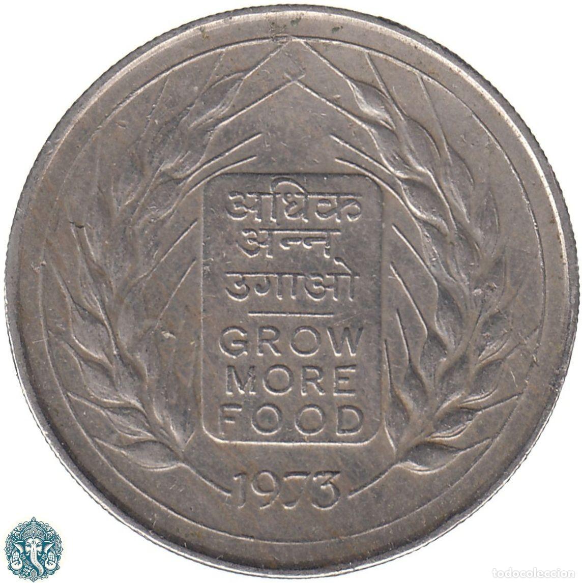 Monedas antiguas de Asia: INDIA 50 Paise 1973 Ceca Calcuta FAO - Cultivar m&aacute;s alimentos KM#62