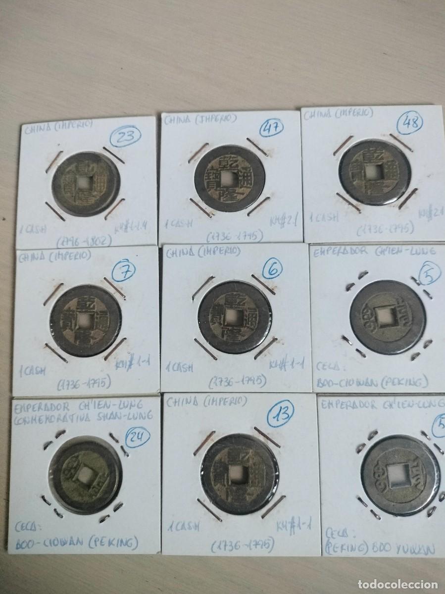 Monedas antiguas de Asia: ​Lote de 9 monedas antiguas de China Imperial - Emperador Ch'ien-Lung (1 Cash / Varias Cecas)