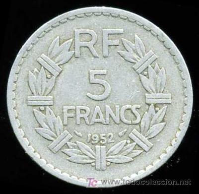 Monedas antiguas de Europa: FRANCIA: 5 Francos 1952 - Foto 2