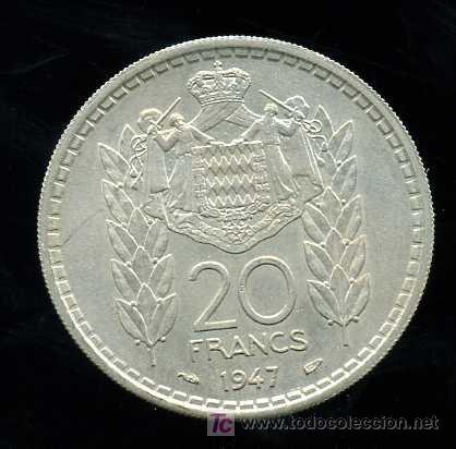 Monedas antiguas de Europa: MONACO - 20 FRANCOS 1947 - Foto 2
