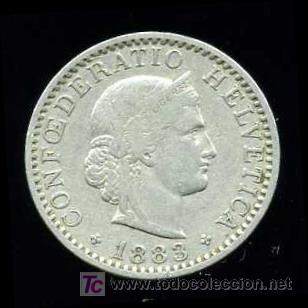 Monedas antiguas de Europa: SUIZA : 20 Rapen 1883 - Foto 1