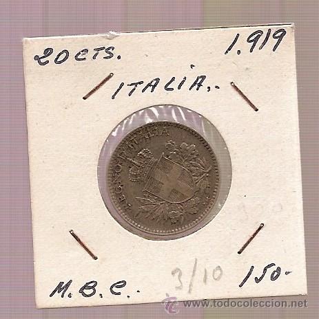 Monedas antiguas de Europa: MONEDA 20 CTS ITALIA A&Ntilde;O 1919 MBC