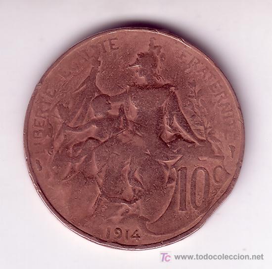 Monedas antiguas de Europa: 10 centimes -francia 1914 - Foto 2