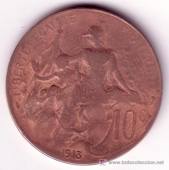 Monedas antiguas de Europa: 10 centimes de francia- 1913 - Foto 2