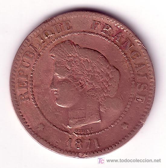 Monedas antiguas de Europa: 5 centimes francia 1871 - Foto 1
