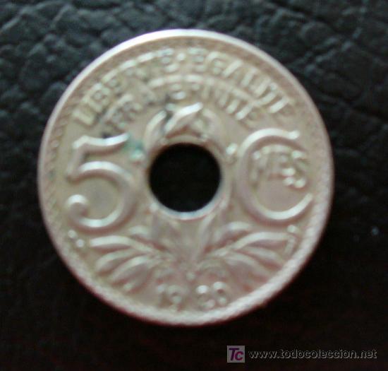 Monedas antiguas de Europa: 5 centimes francia 1920 - Foto 2