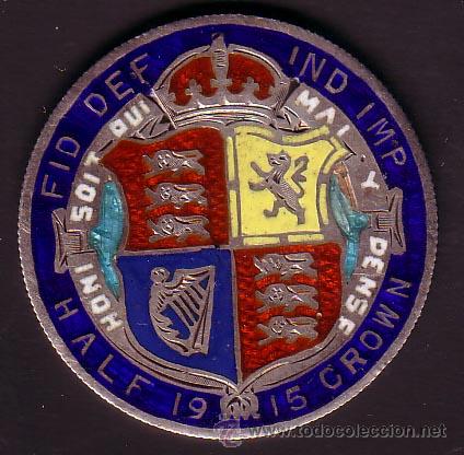 Monedas antiguas de Europa: MEDIA CORONA 1915 ESMALTADA