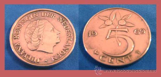 Monedas antiguas de Europa: HOLANDA - 5 Cent 1969 / Km# 181 - Foto 1