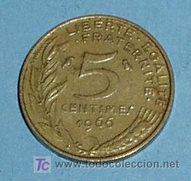 Monedas antiguas de Europa: FRANCIA 5 CENTIMES 1966. KM 933 - Foto 2