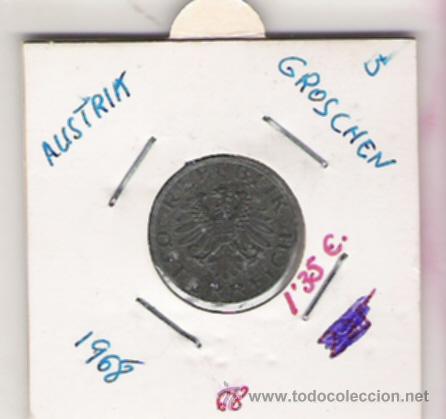 Monedas antiguas de Europa: AUSTRIA MONEDA DE 5 GROCHEN DE 1968 - Foto 1