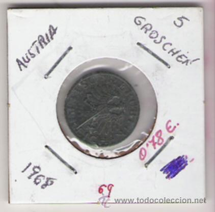 Monedas antiguas de Europa: AUSTRIA MONEDA DE 5 GROCHEN DE 1968 - Foto 1