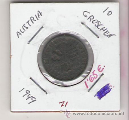 Monedas antiguas de Europa: AUSTRIA MONEDA DE 10 GROCHEN DE 1949 - Foto 1