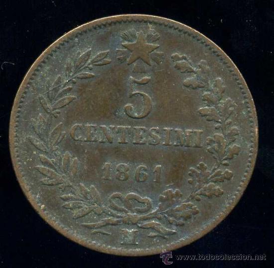 Monedas antiguas de Europa: ITALIA : 5 Centimos 1861 - Foto 2