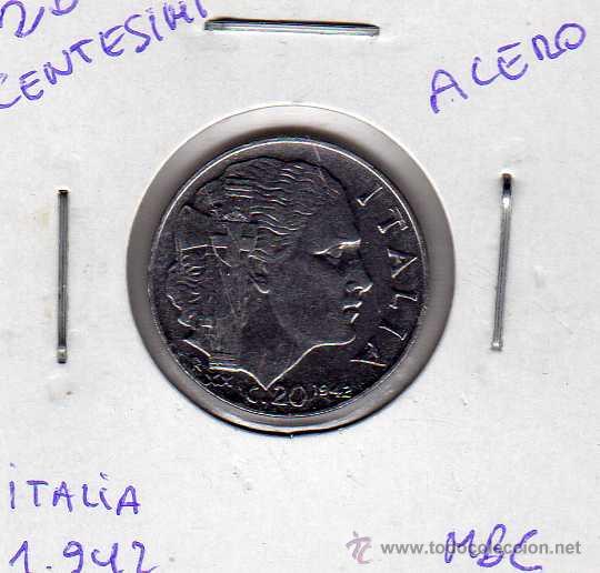 Alte M&uuml;nzen aus Europa: MONEDA ACERO 20 CENTESIMI ITALIA A&Ntilde;O 1942 MBC