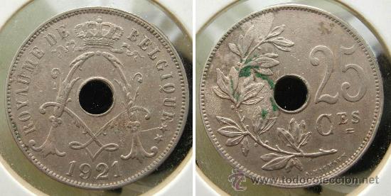 Moedas antigas da Europa: BELGICA belgique 25 CENT 1921 - leyenda francesa