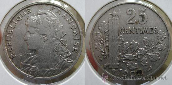 Monedas antiguas de Europa: FRANCIA 25 CENTIMOS 1904 - Foto 1