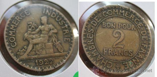 Monedas antiguas de Europa: FRANCIA 2 francos 1922 - Foto 1