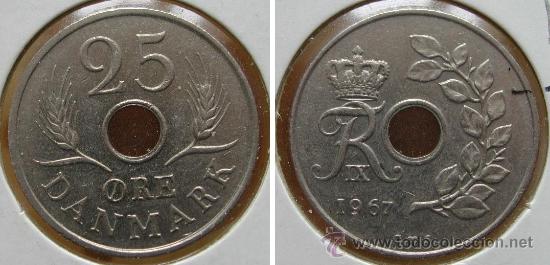Monedas antiguas de Europa: DINAMARCA 25 ORE 1967 - Foto 1