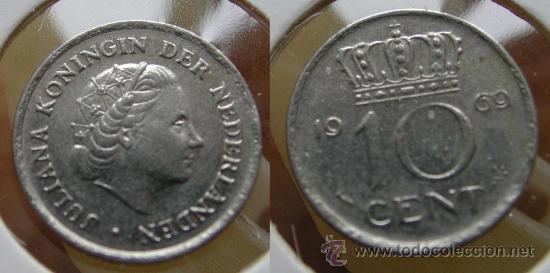 Monedas antiguas de Europa: HOLANDA 10 CENTS CENTIMOS 1969 - Foto 1