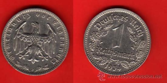 Monedas antiguas de Europa: ALEMANIA 1 REICHSMARK 1934A