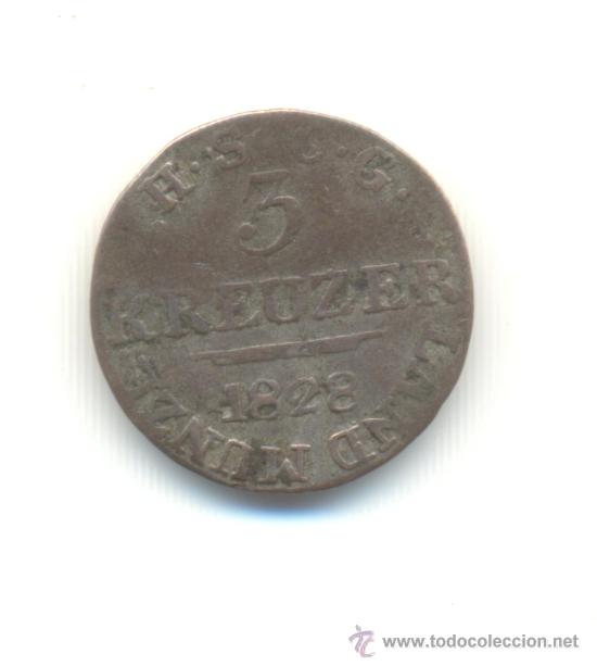 Monnaies anciennes de Europe: ALEMANIA RAROS TRES KREUZERS DEL A&Ntilde;O 1828 DE ERNESTO I DE SAXE-COBURG-GOTHA CAT&Aacute;LOGO KM. N&ordm;90