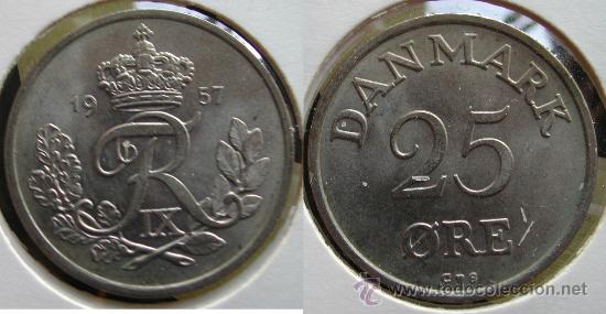 Monedas antiguas de Europa: DINAMARCA 25 ORE 1957 - Foto 1