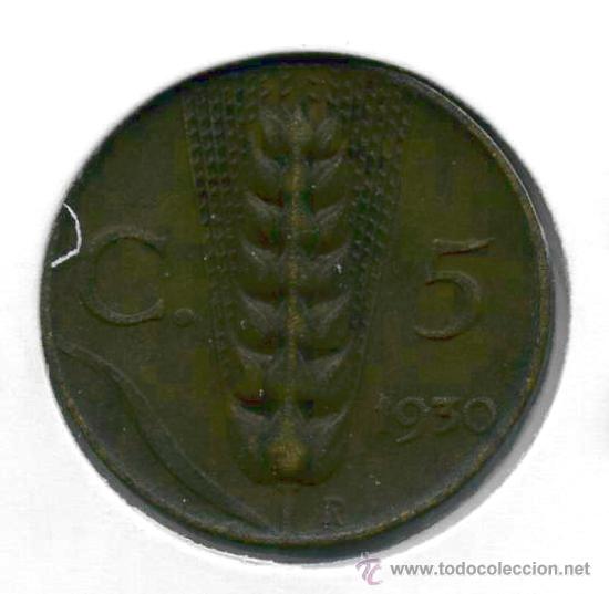 Monedas antiguas de Europa: ITALIA : 5 CENT 1930 - Foto 2