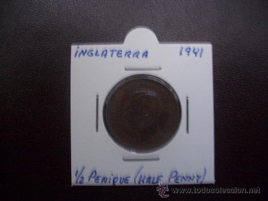 Monedas antiguas de Europa: INGLATERRA: HALF PENNY 1941 - Foto 1