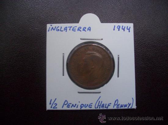 Monedas antiguas de Europa: INGLATERRA: HALF PENNY 1944 - Foto 1