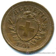 Monedas antiguas de Europa: 1 RAPPEN DE SUIZA 1934 DE COBRE. Lote 29956387