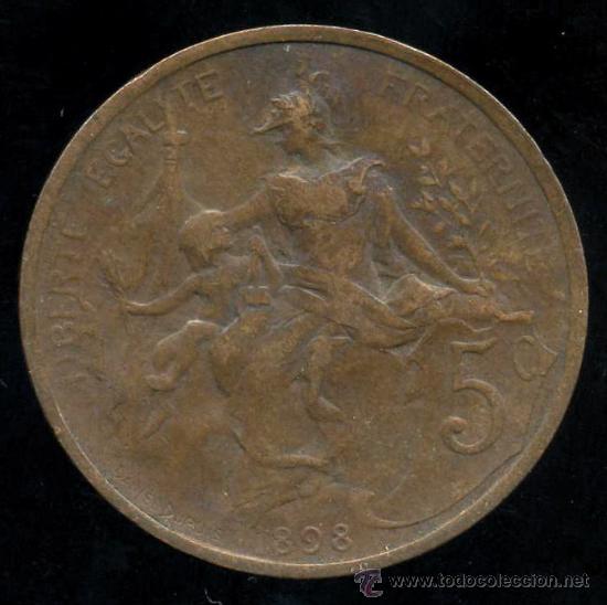 Monedas antiguas de Europa: FRANCIA  : 5 CENT 1898 - Foto 2