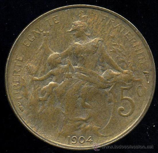 Monedas antiguas de Europa: FRANCIA  : 5 CENT 1904 - Foto 2