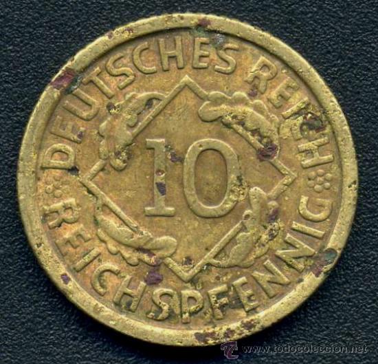 Monedas antiguas de Europa: ALEMANIA ( REICH ) : 10 PFENNIG 1925 G