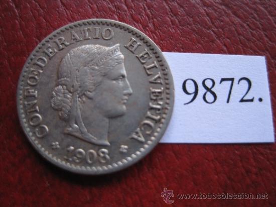 Monedas antiguas de Europa: Suiza , 5 rappen, centimos , 1908 B - Foto 1