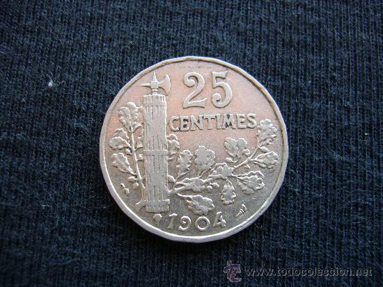 Monedas antiguas de Europa: Francia 25 Centimos 1904 - Foto 1