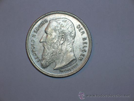 Moedas antigas da Europa: B&eacute;lgica 2 francos 1909 belgie, brillo sin circular (4656)